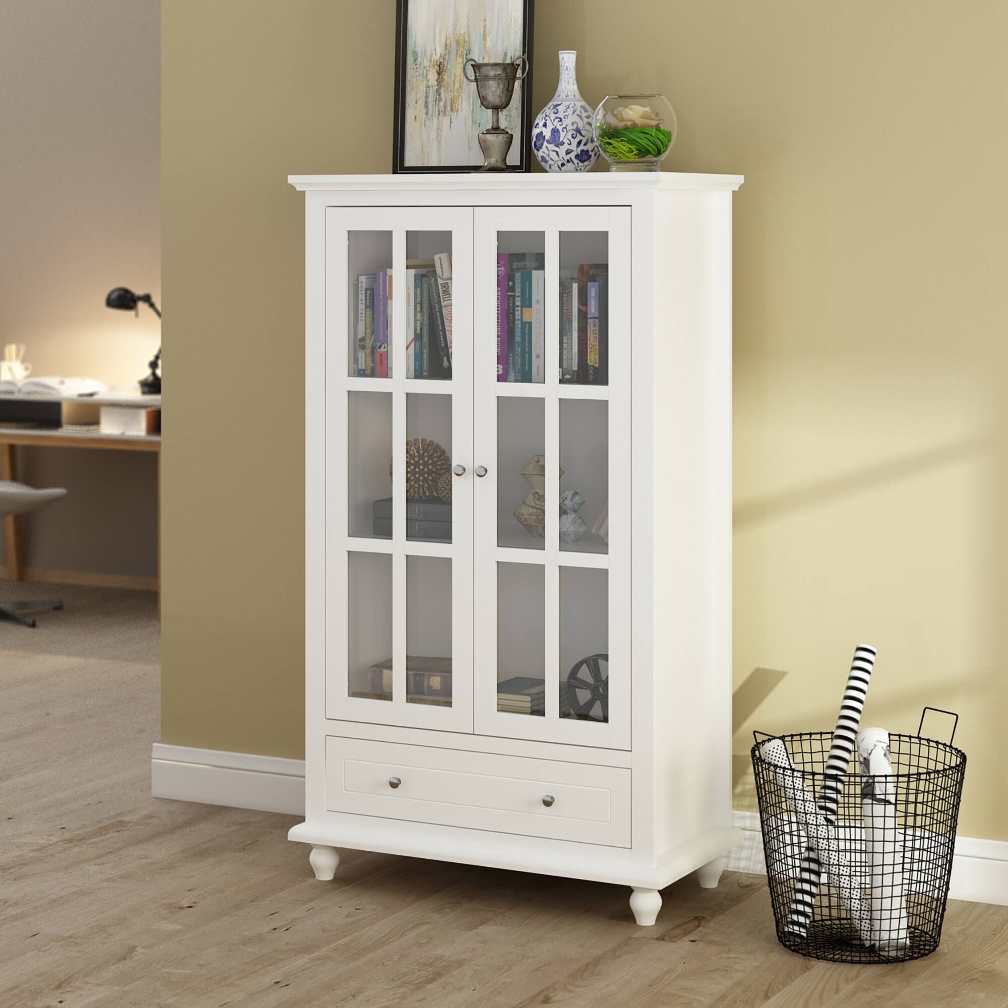 Kerrogee 55.1"H Bookcase Display China Glass Door Bed